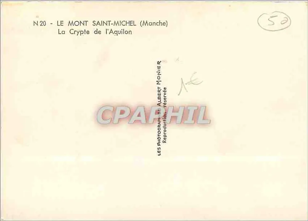 O Monte Santo Michel (Manche) — A Cripta do Aquilão — Albert Monnier, N°20 - Verso