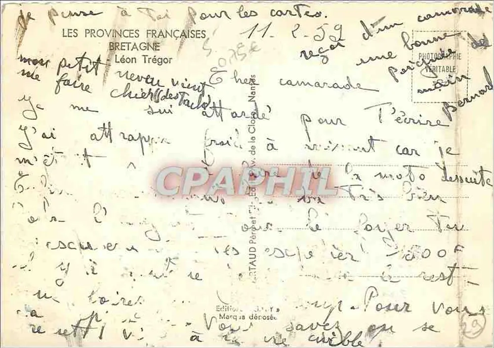 Carte postale illustrée de la Bretagne — région de Léon — éditeur : Éditions J. Taud, Nantes - Verso