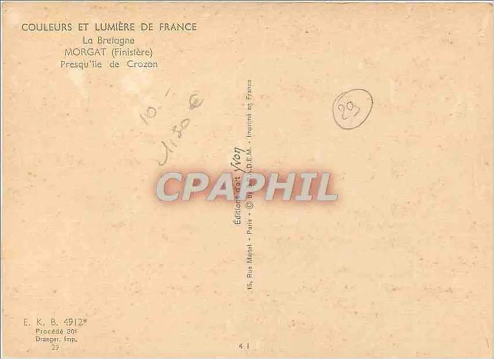 Presqu'île de Crozon — Bretagne — Éditions Draeger, Paris - Verso