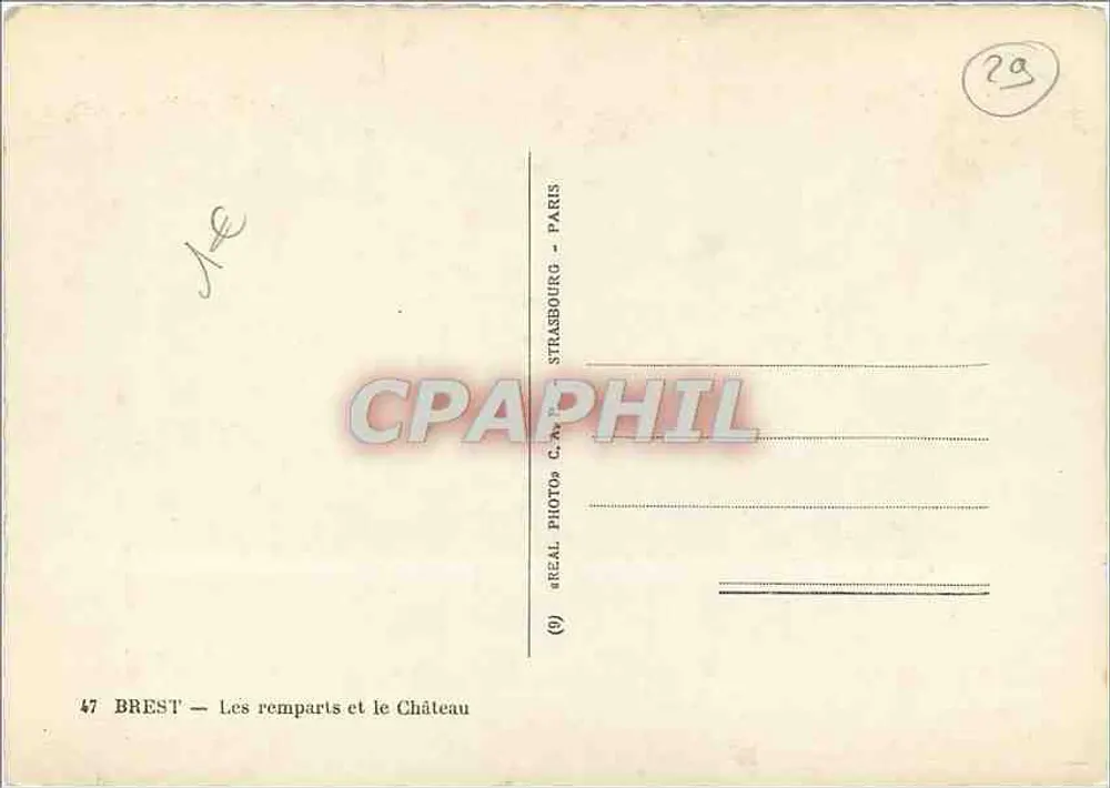 Brest — Os muros e o Castelo — «REAL PHOTO» C. de Strasbourg - Paris - Verso