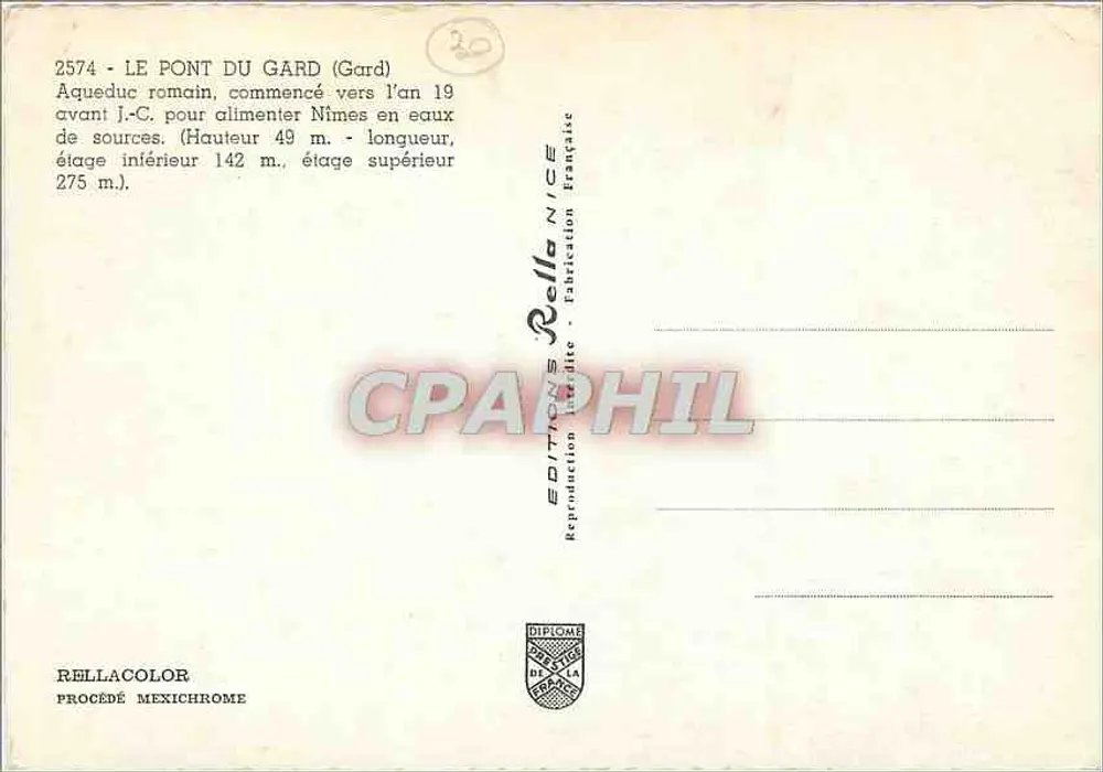 O Pont du Gard — aqueduto romano — Edições Rella, n° 2574 - Verso