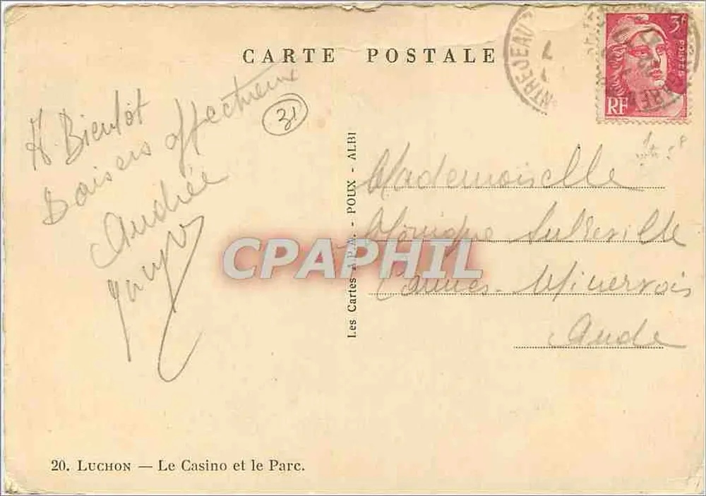 Luchon — O Casino e o Parque — Les Cartes Postales - POUX - ALBI - Verso