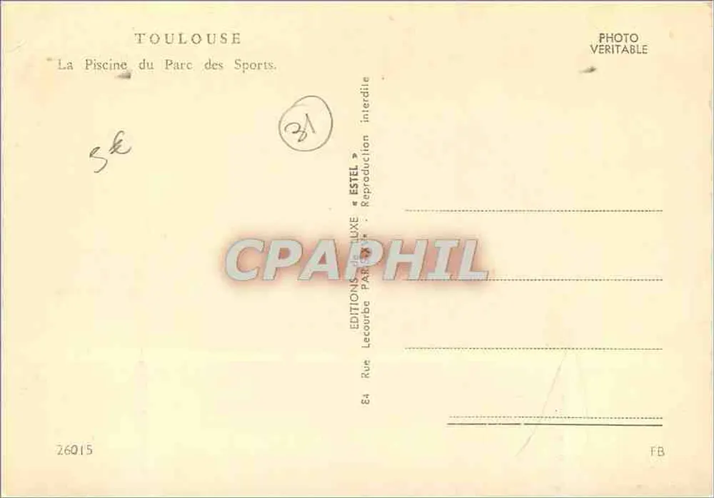 Toulouse — La Piscine du Parc des Sports — Estel - Verso