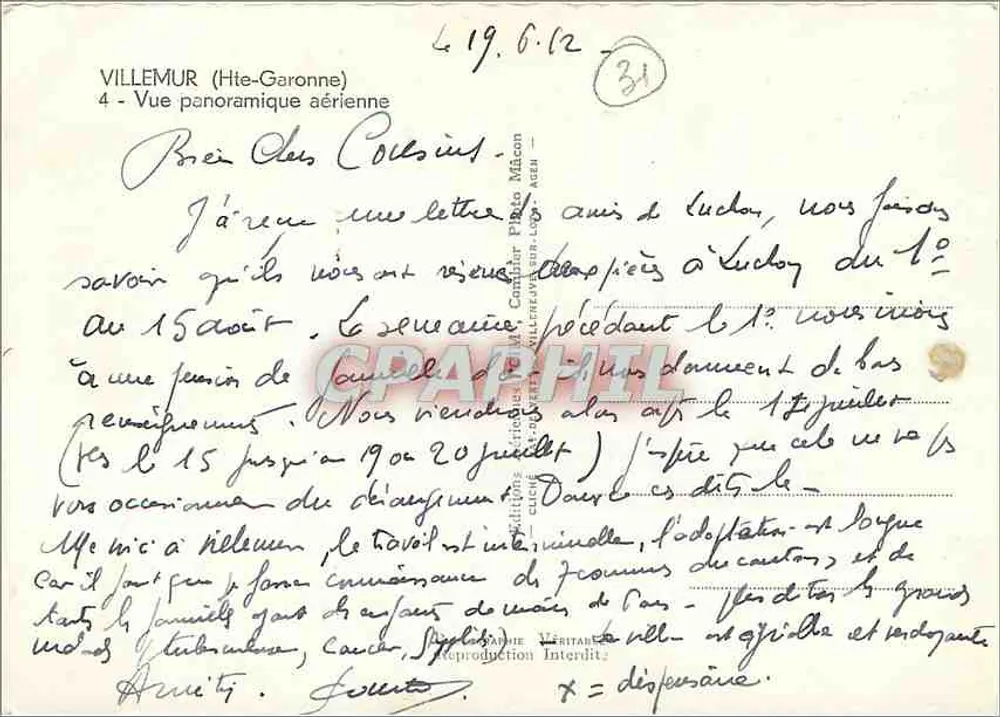 Villemur (Haute-Garonne) — Panoramatische Luftaufnahme — Verlag P. Mâcon - Rückseite