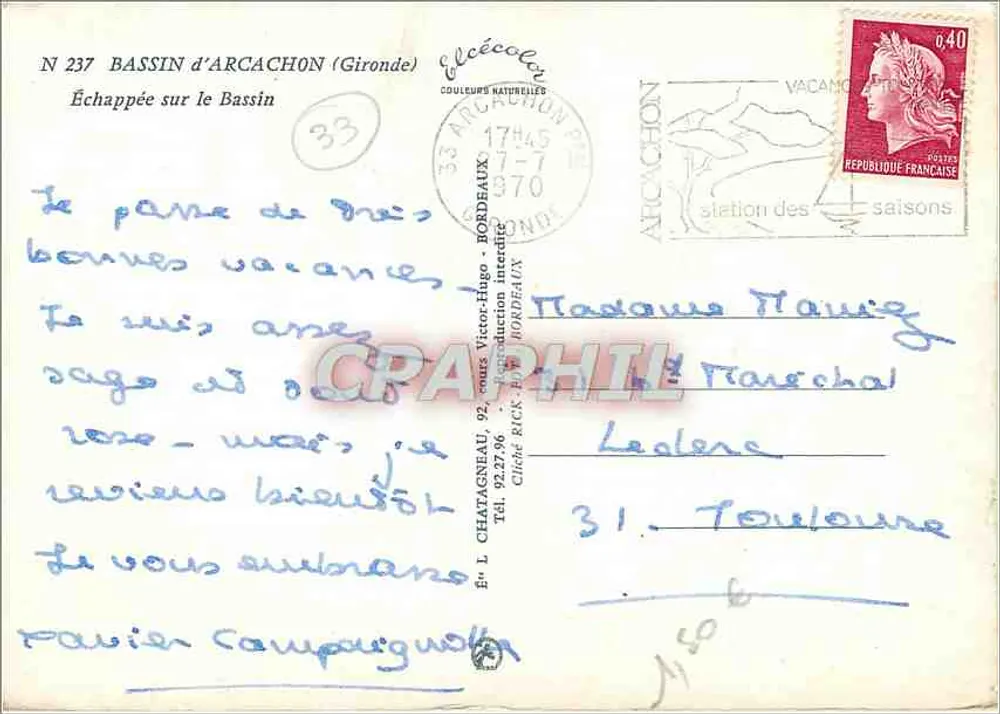 Bassin d'Arcachon — Ausblick über den Bassin — Verlag Elcée, Nr. 237 - Rückseite