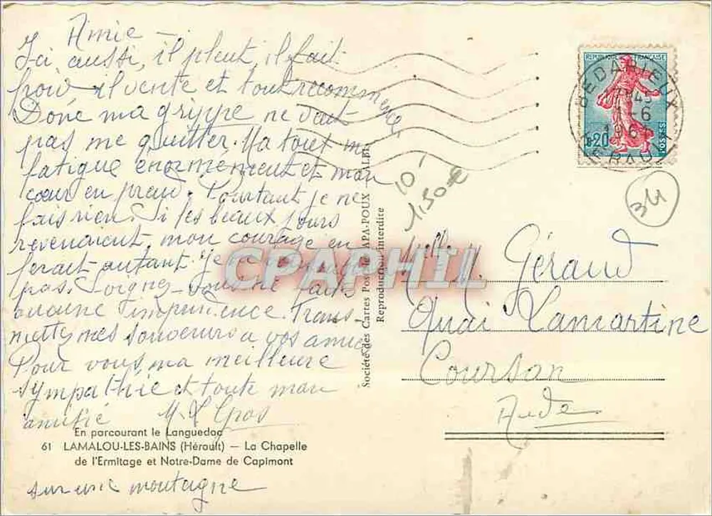 Lamalou-les-Bains (Hérault) — Die Kapelle des Hermitages und Notre-Dame de Capimont — Gesellschaft der Ansichtskarten-Fotodites - Rückseite