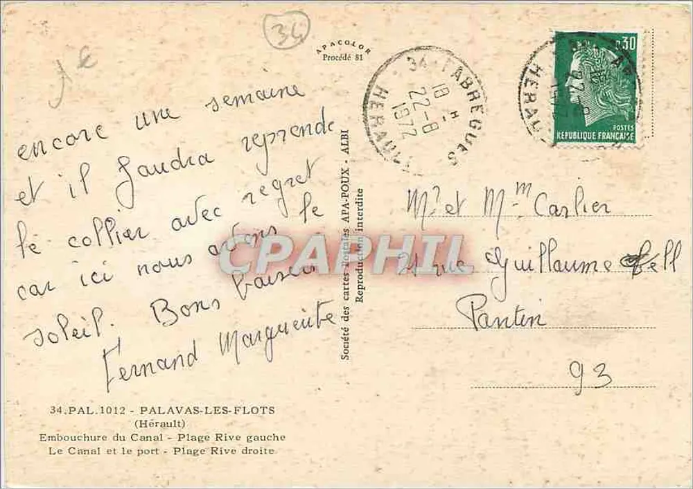 Palavas-les-Flots — Ansicht des Hafens, Strände und Kanals — APA-DOUX Postkarten-Gesellschaft - Rückseite
