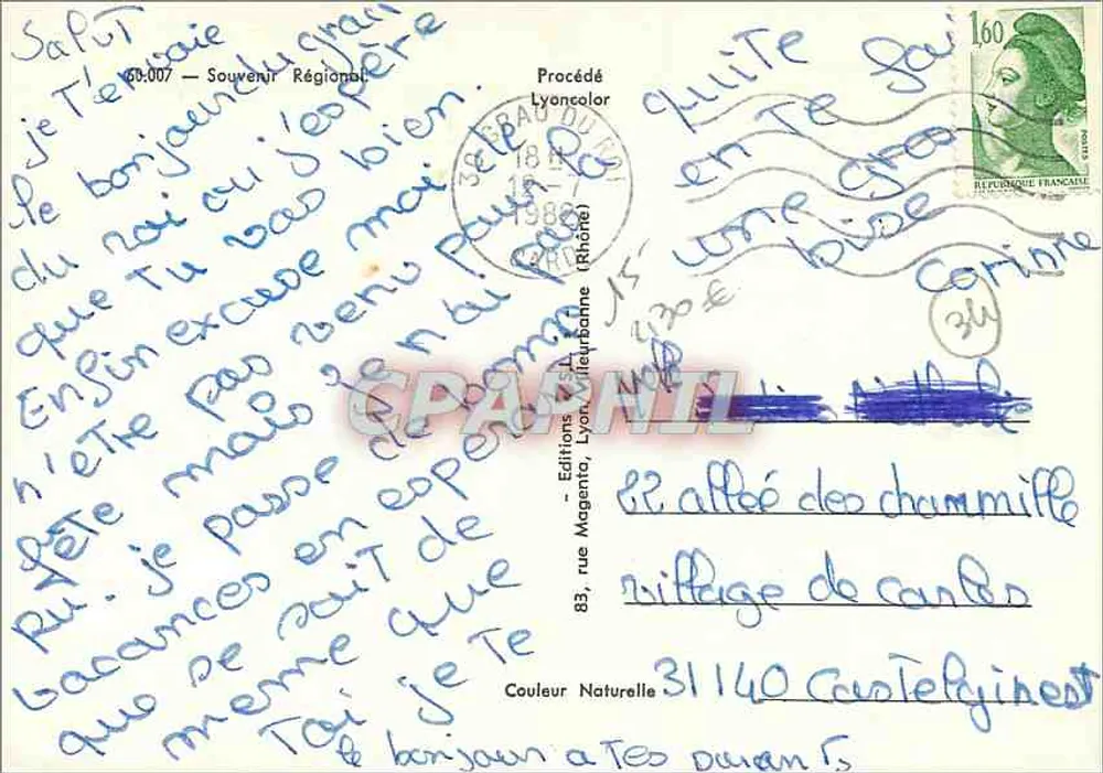 Carta postal turística — Montpellier, Arles, Aigues Mortes — Edições Lyoncolor - Verso