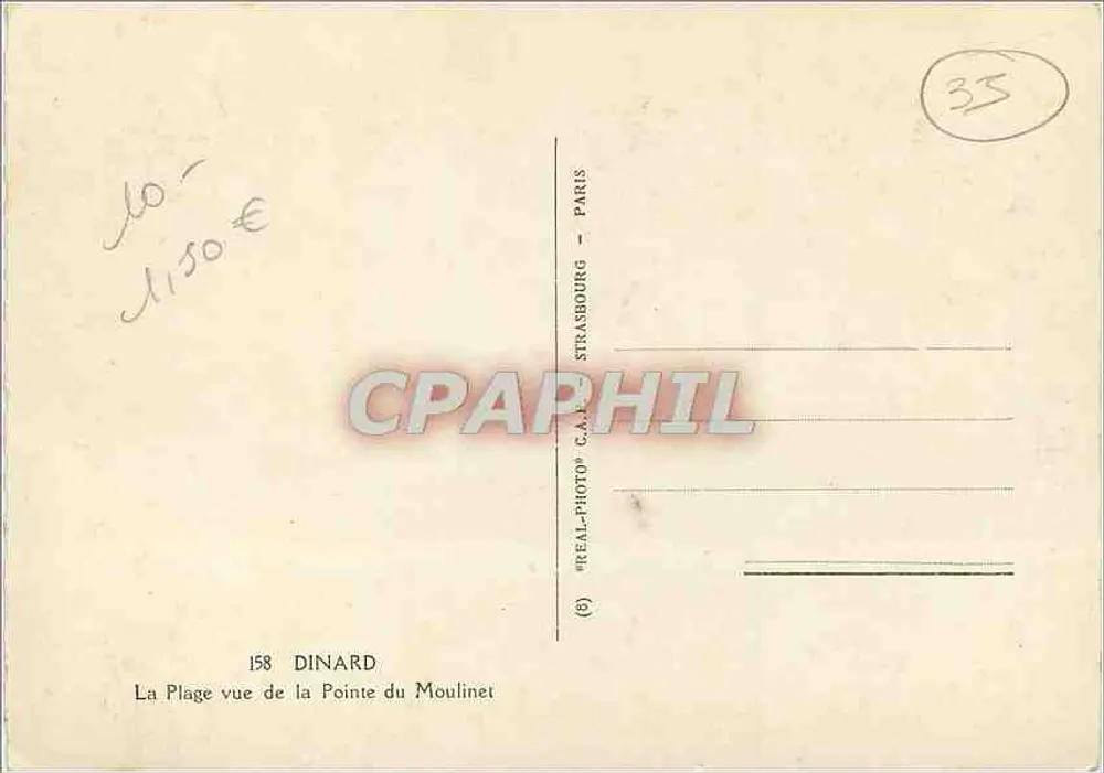 Dinard — A Praia vista da Ponta do Moulinet — REAL-PHOTO C.A.M. STRASBOURG - PARIS - Verso