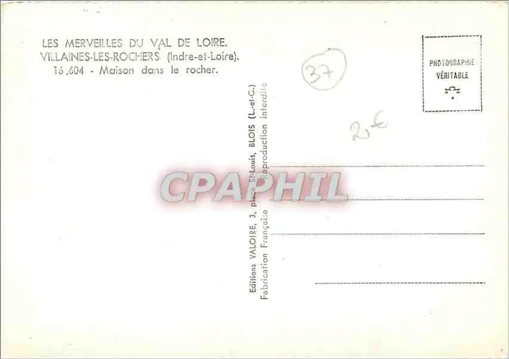 Haus im Felsen — Villaines-les-Rochers (Indre-et-Loire) — Editions Valoire - Rückseite