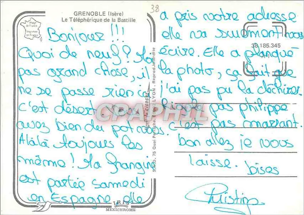 Grenoble — widok panoramiczny z teleferykiem i górami — wydawca Mexichrome, nr 38 - Rewers