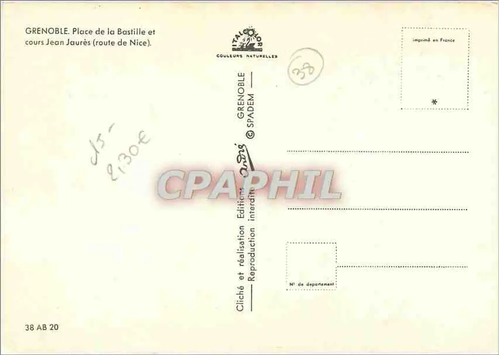 Grenoble — Place de la Bastille und cours Jean Jaurès (route de Nice) — Éditions Coullours Naturelles - Rückseite