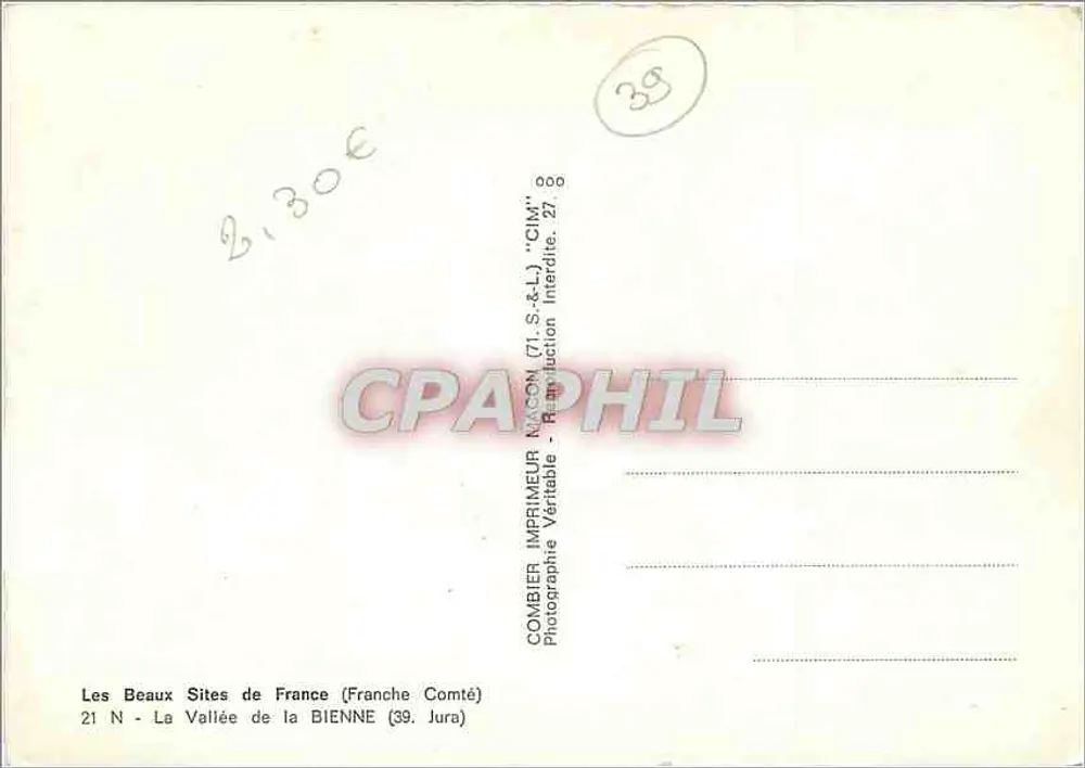 Die Tal der Biènne — Jura 39 — Combier Imprimeur Nacon - Rückseite