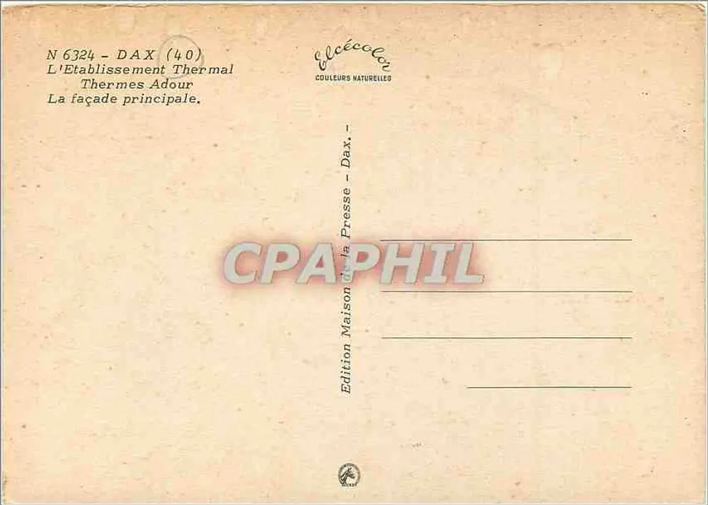 Dax (40) - Thermalbad Thermes Adour — Hauptschiff — Edition Elcécéler - Rückseite