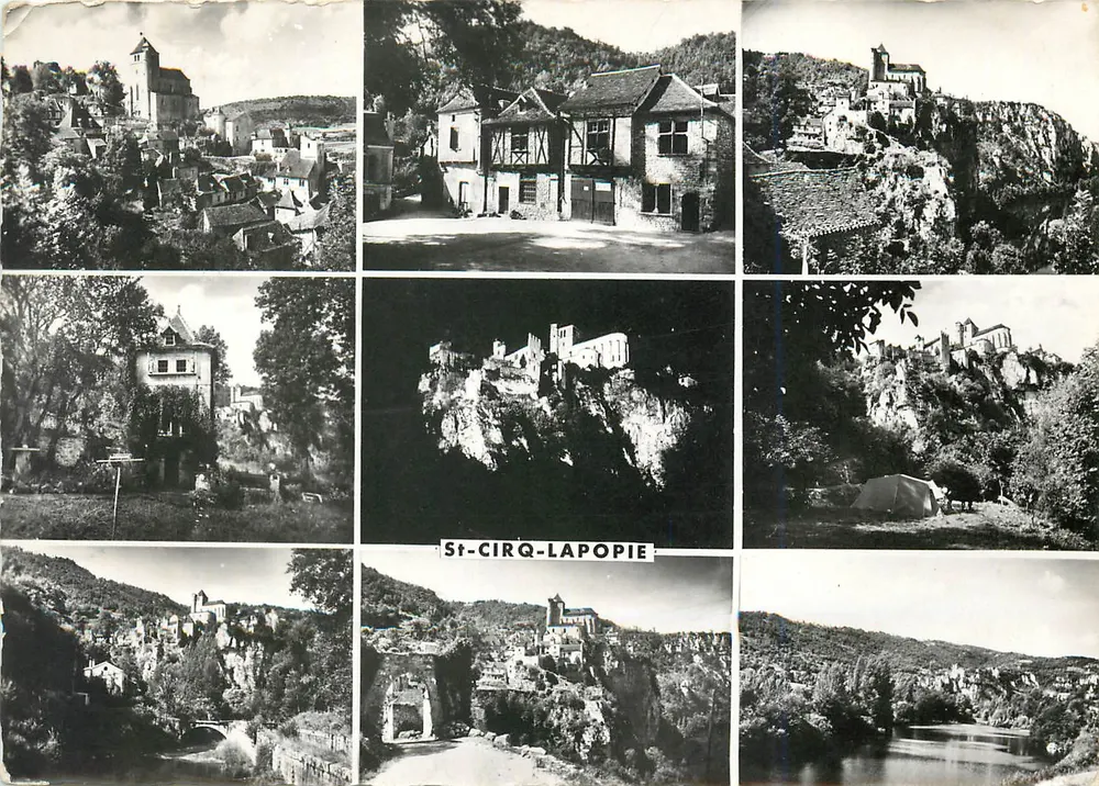 St-Cirq-Lapopie — Collage von 9 Ansichten — Société des Cartes Postales APA-POUX - Vorderseite