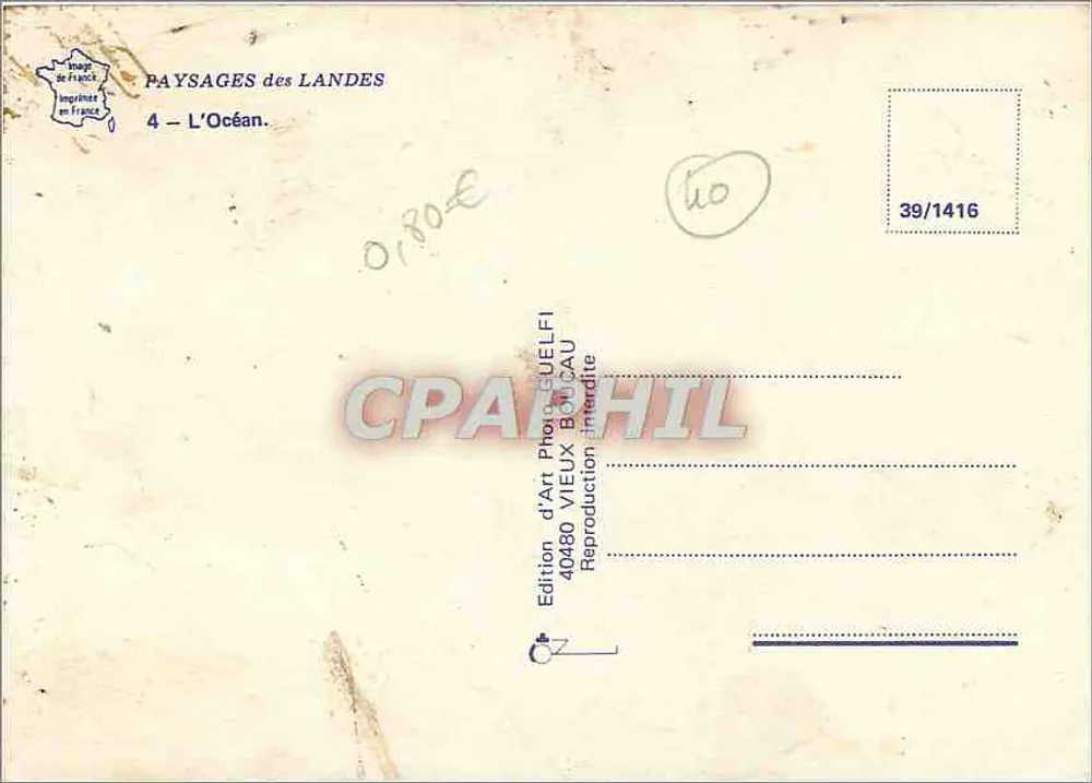Praia com tronco de árvore — Oceano — Guelfi, n°39/1416 - Verso