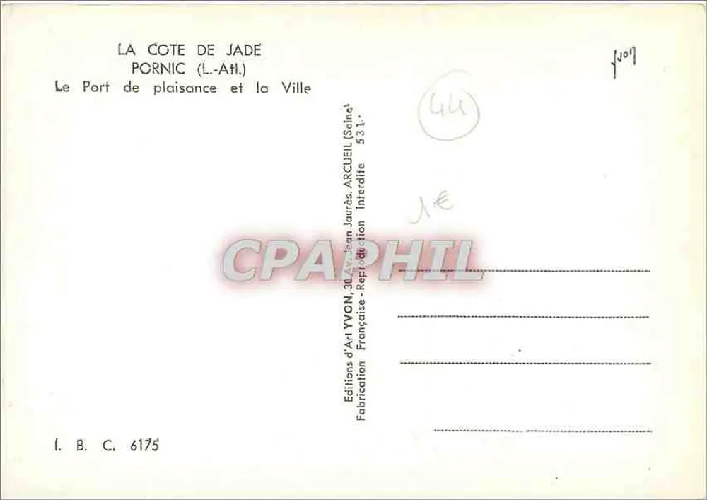 Pornic — Der Freizeithafen und die Stadt — Éditions d'Art Yvon, 30 Avenue Jean Jaurès, Arcueil (Seine) - Rückseite