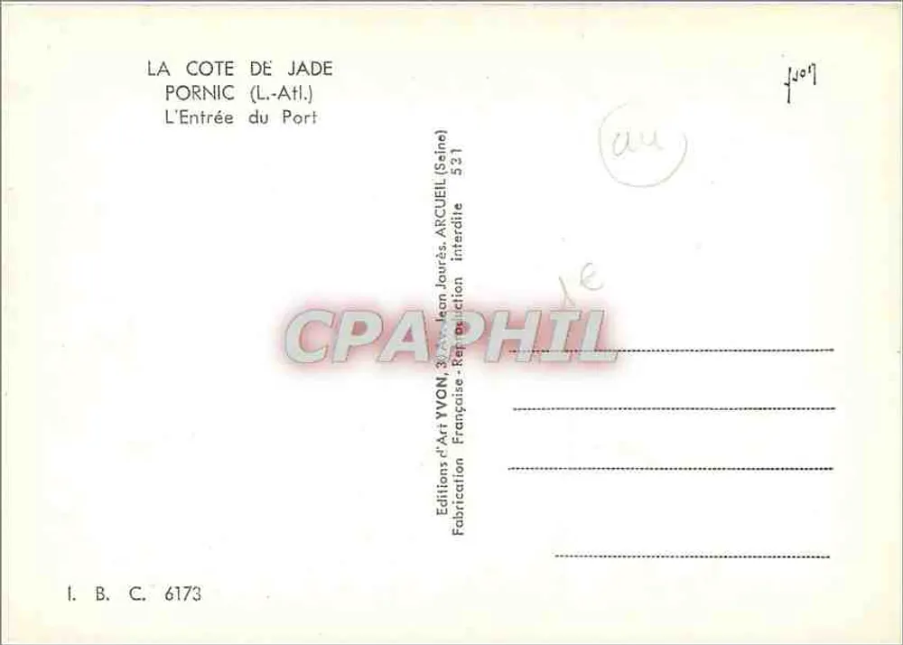 PORNIC (L.-Atl.) — A Entrada do Porto — Edições de Arte YVON, série 6173 - Verso