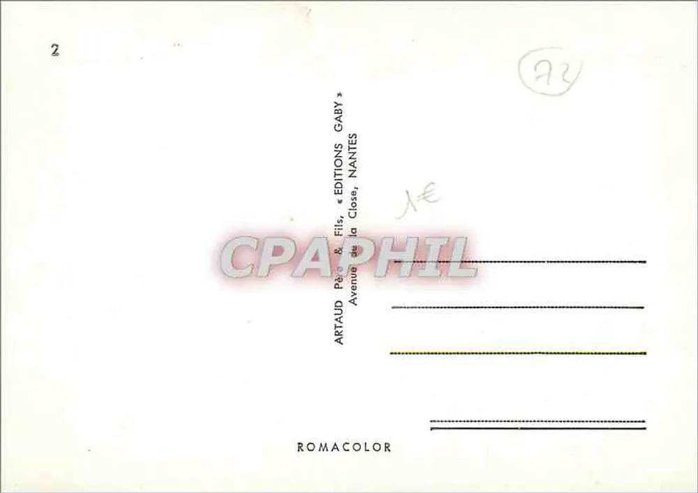 Le Mans — Vista panorâmica com a Sarthe, a catedral, o antigo convento e o relógio florido — Edições Artaud & Fils, Nantes - Verso