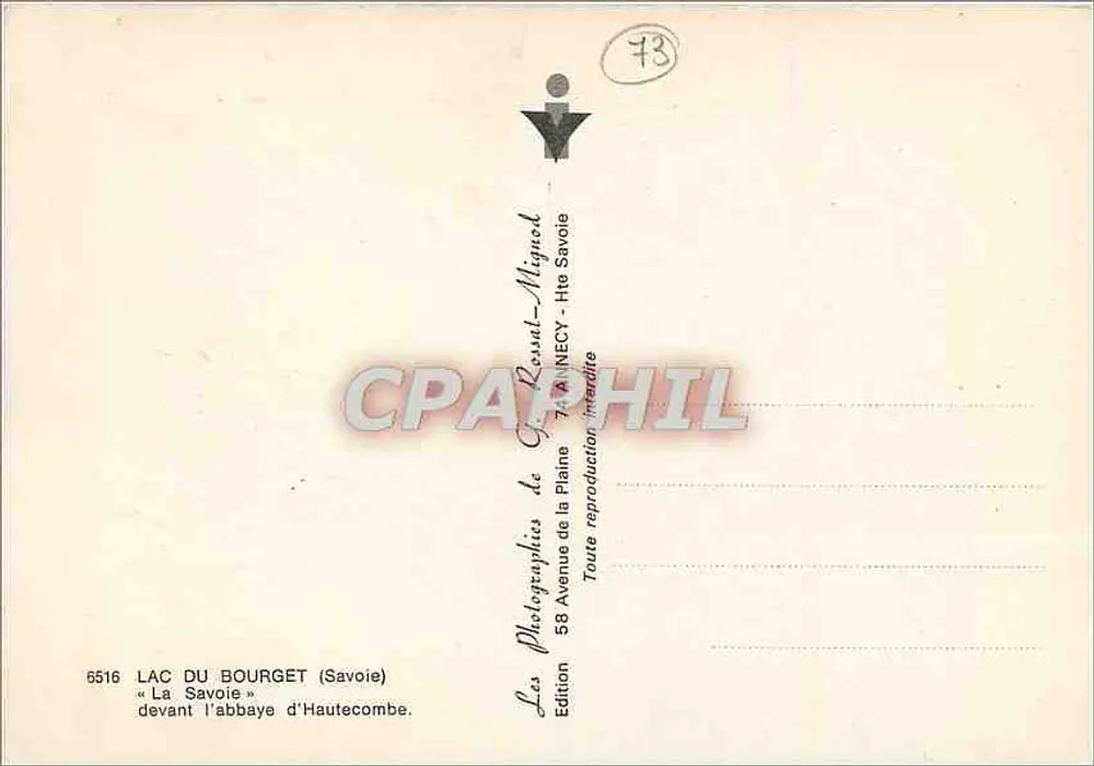 Lac du Bourget — Abbaye d'Hautecombe — Édition Les Photographies de G. Ressat-Mignod - Verso