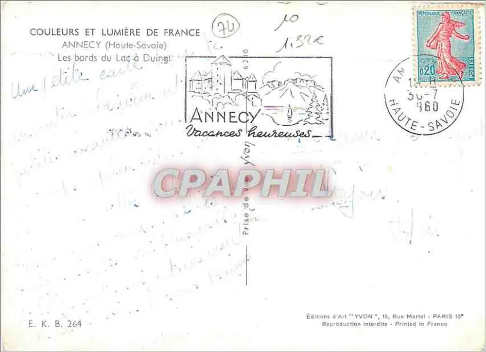 Die Ufer des Sees bei Duingt — Annecy (Haute-Savoie) — Éditions d'Art 'YVON' - Rückseite