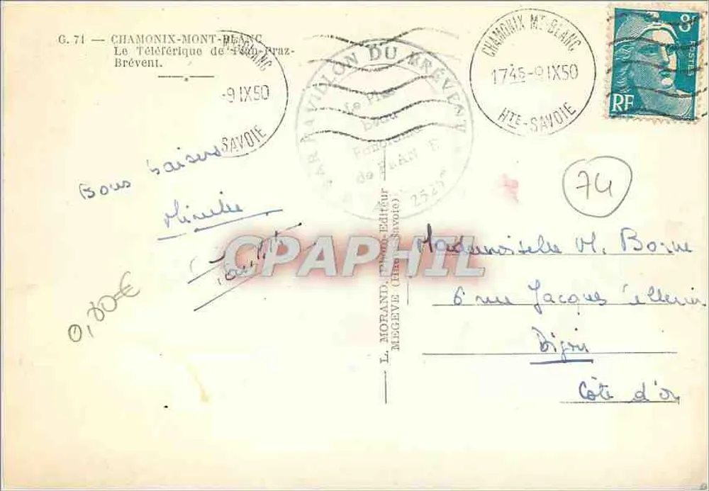 Chamonix-Mont-Blanc — O Teleférico dos Écrins — L. Morand, editor, n° 71 - Verso