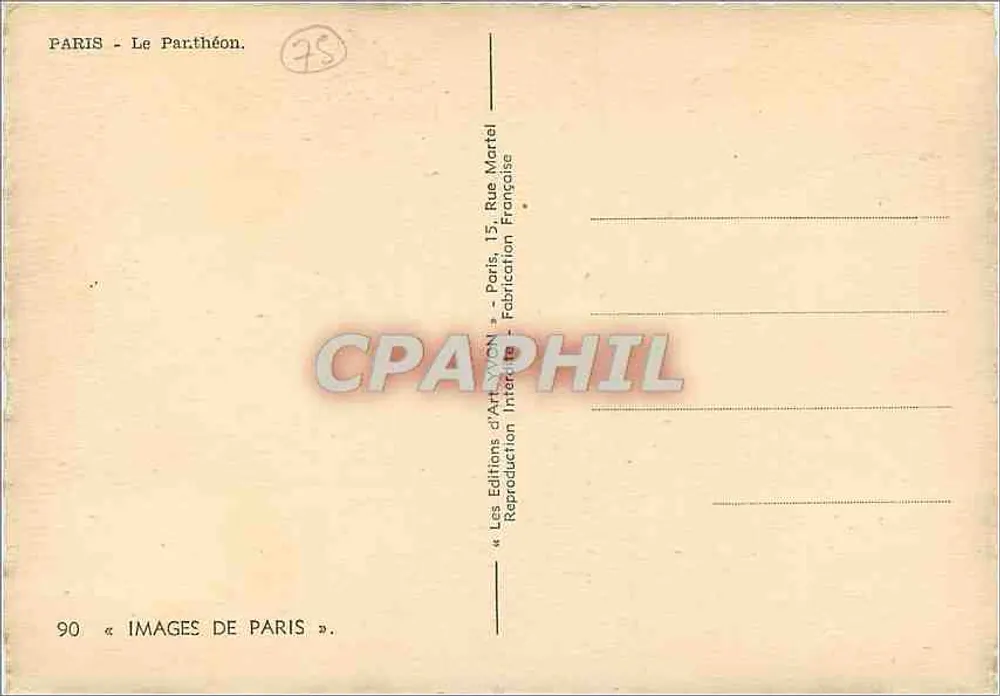 Paris - O Panteão — Les Éditions d'Art Lyon, n°90 « Imagens de Paris » - Verso