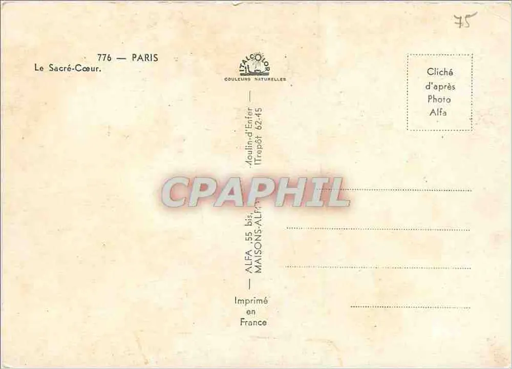 O Sagrado Coração — Paris — editor ALFA, n° 776 - Verso