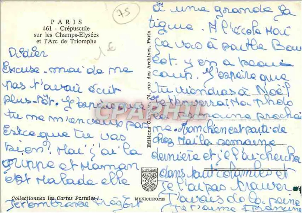 Paris — Crepúsculo sobre os Campos Elísios e o Arco do Triunfo — Edições Diplôme - Verso
