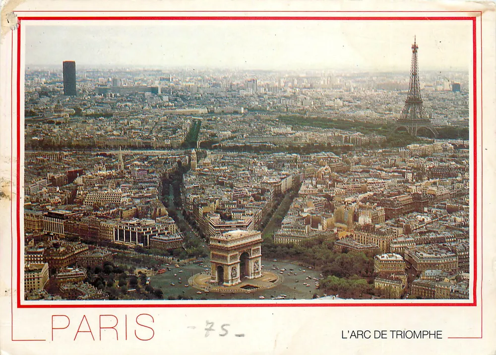 Paris — vista aérea do Arco do Triunfo e da Torre Eiffel — Edições Chantal - Frente