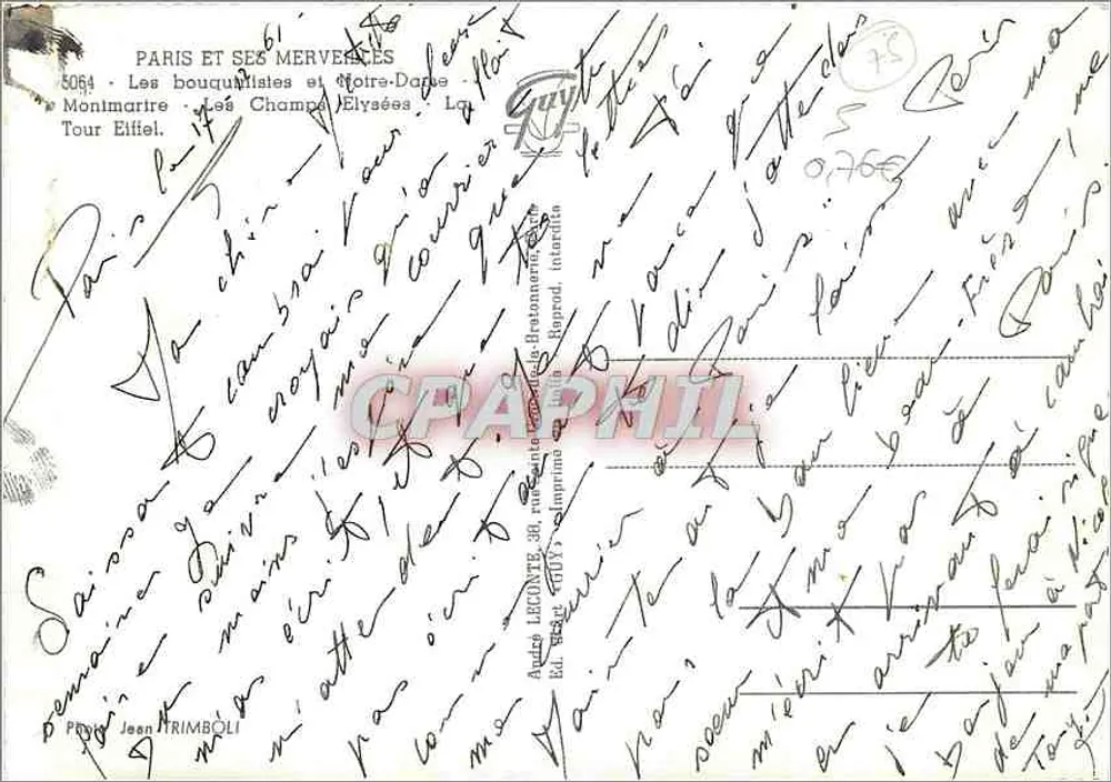 Paris e suas maravilhas — série 5064 — Ed. LEGONTE, 39, rue de Bretagne, Paris - Verso