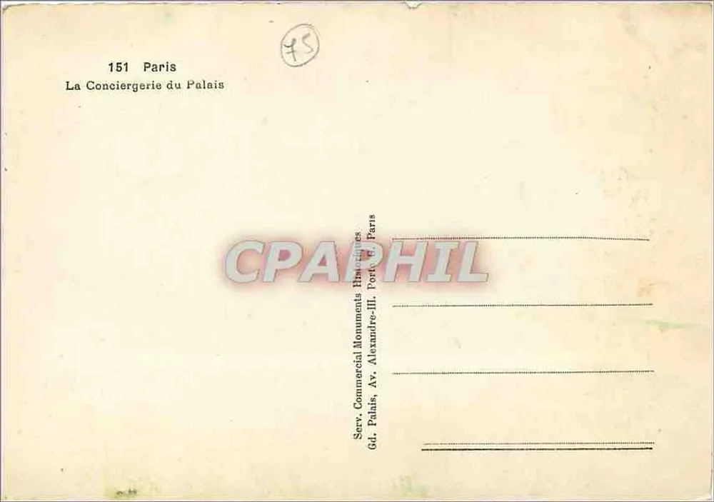 Paris — A Conciergerie do Palácio — Serv. Comercial Monuments Históricos - Verso