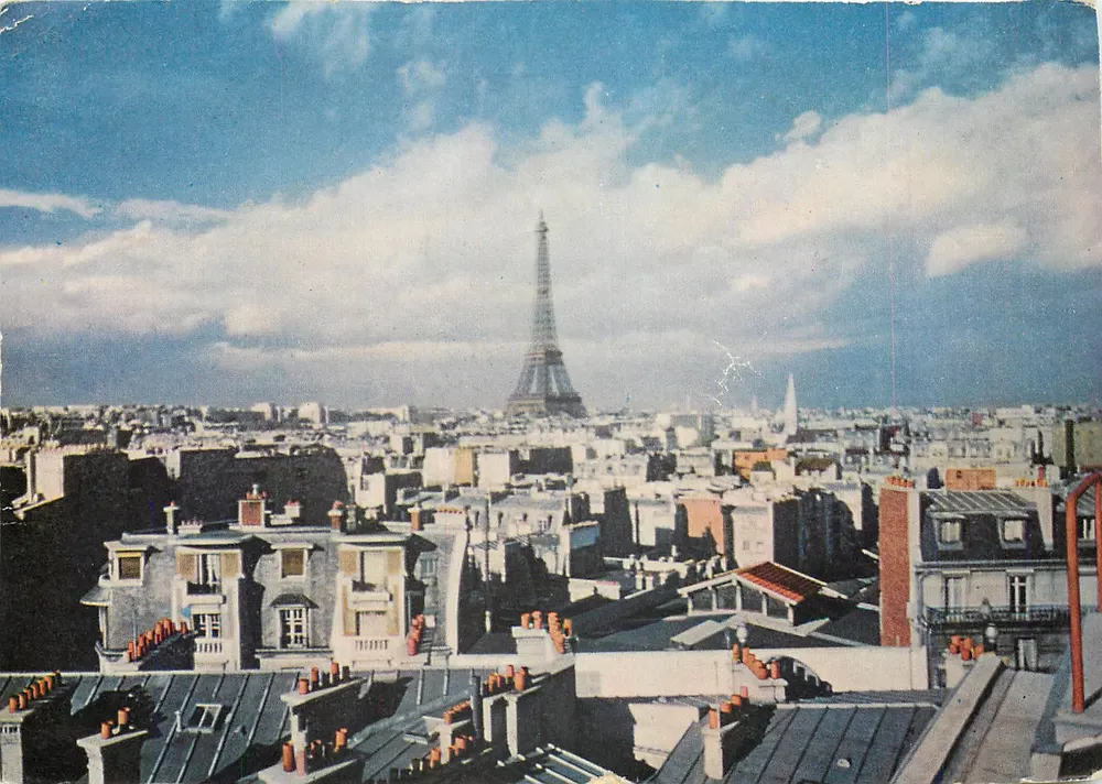 Os telhados de Paris — vista panorâmica com a Torre Eiffel — Éditions Sun, 3 rue Dante - Frente