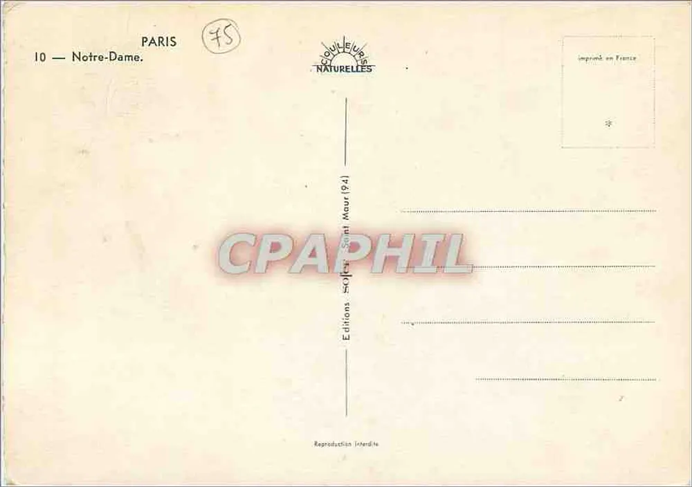 Notre-Dame de Paris — vista desde a Sena — Edições Scolfes Saint-Maur 1944 - Verso