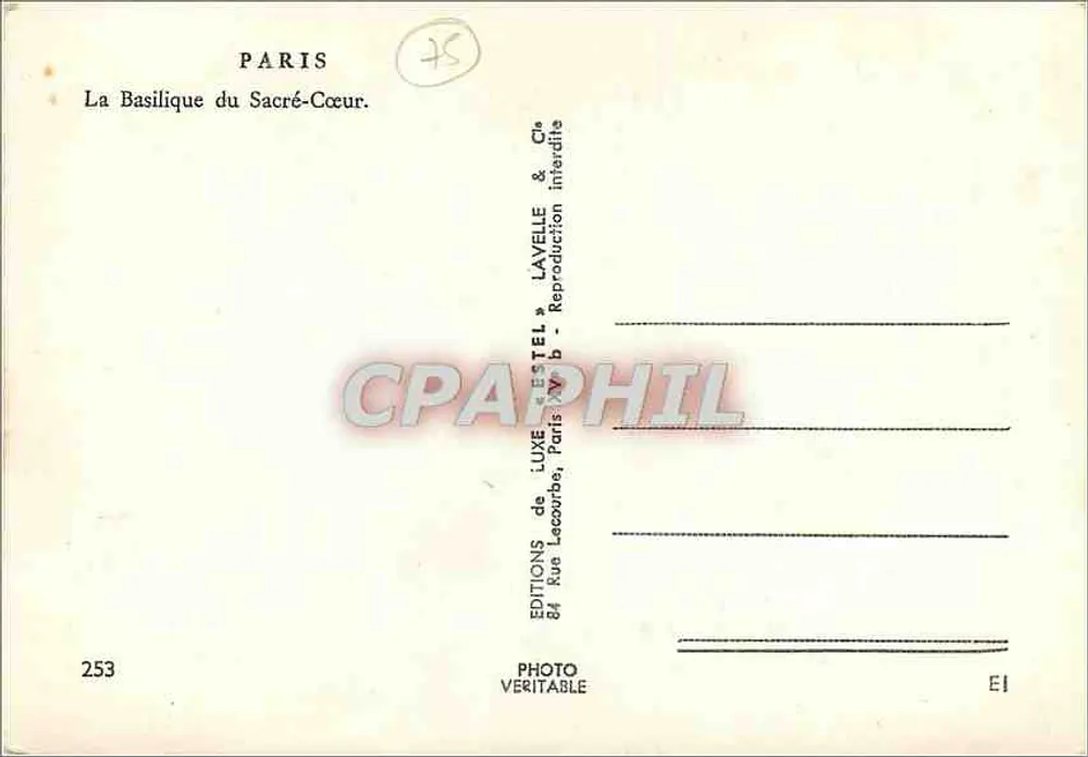 Parijs — De Basiliek van het Heilig Hart — Uitgever Estel, n° 253 - Achterkant