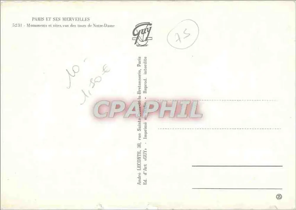 Paris und seine Wunder — 5231 — Éd. d'Art GUY, Paris - Rückseite