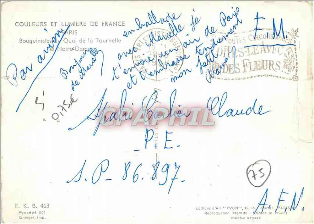 Notre-Dame de Paris — Quai de la Tournelle — Éditions d'Art 'YVON' - Rückseite