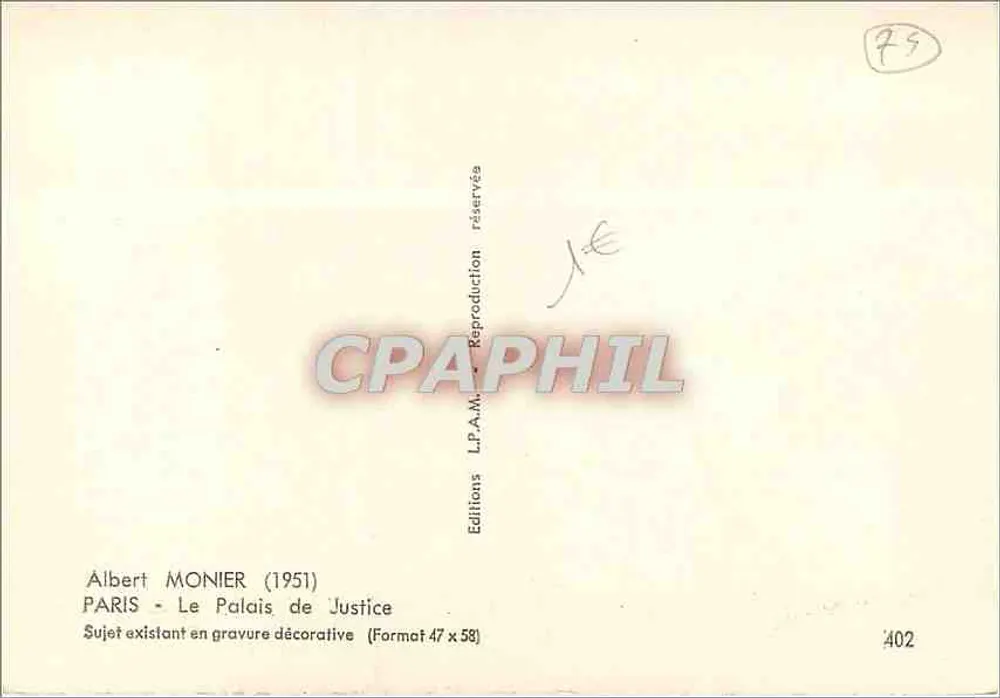 Paris - O Palácio da Justiça — Albert Monier (1951) — Éditions Monier - Verso