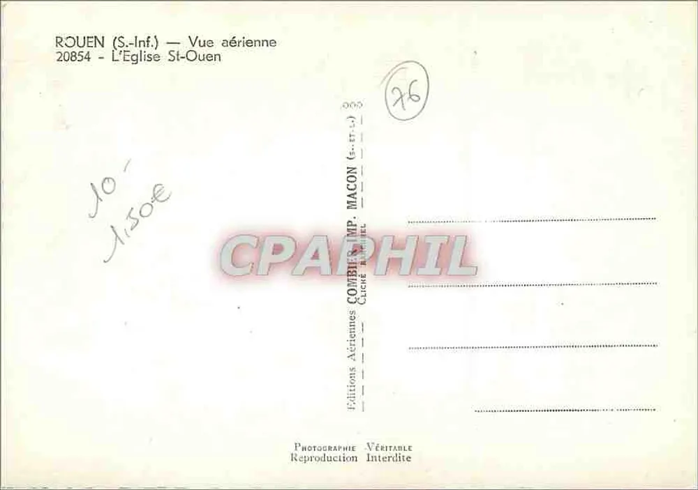Rouen (S.-Inf.) — Vue aérienne — L'Église St-Ouen — Éditions Aériennes MACON - Verso