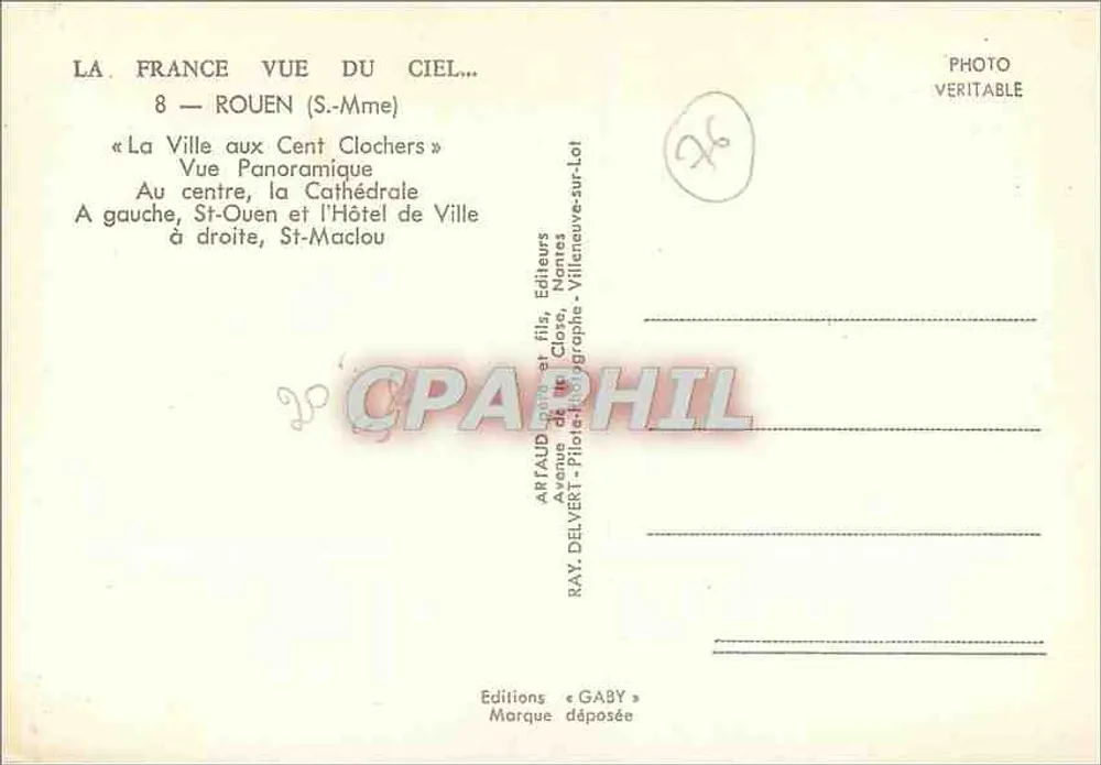 Rouen — Panoramablick auf die hundert Kirchtürme — Arnaud & fils, Nantes - Rückseite