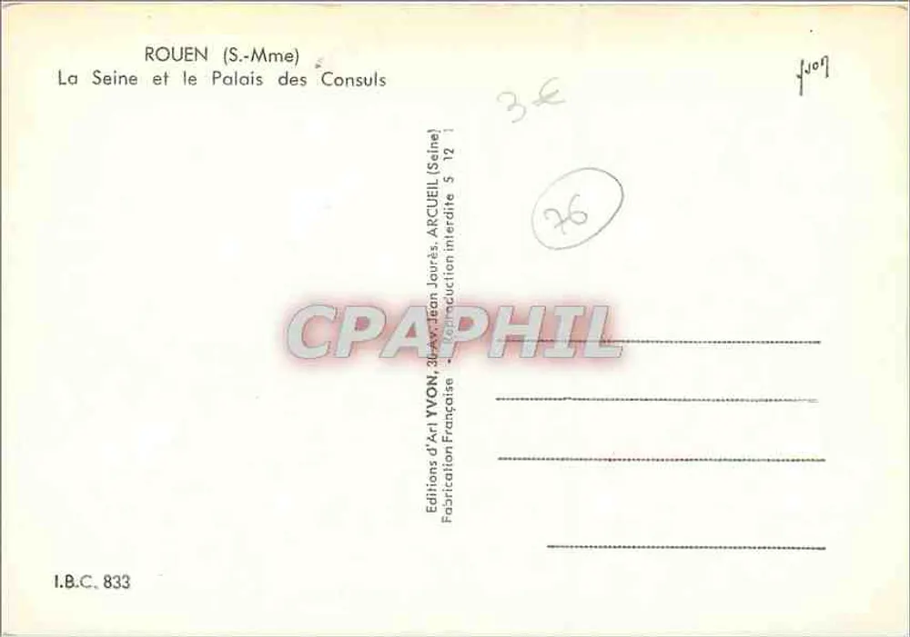 Rouen — Die Seine und das Palais des Consuls — Éditions d'Art Yvon - Rückseite