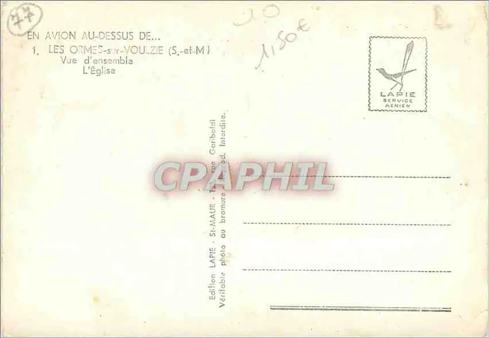 Les Ormes-sur-Voulzie — Vista generale con la chiesa — Edizione Lapie Service Aérien - Verso