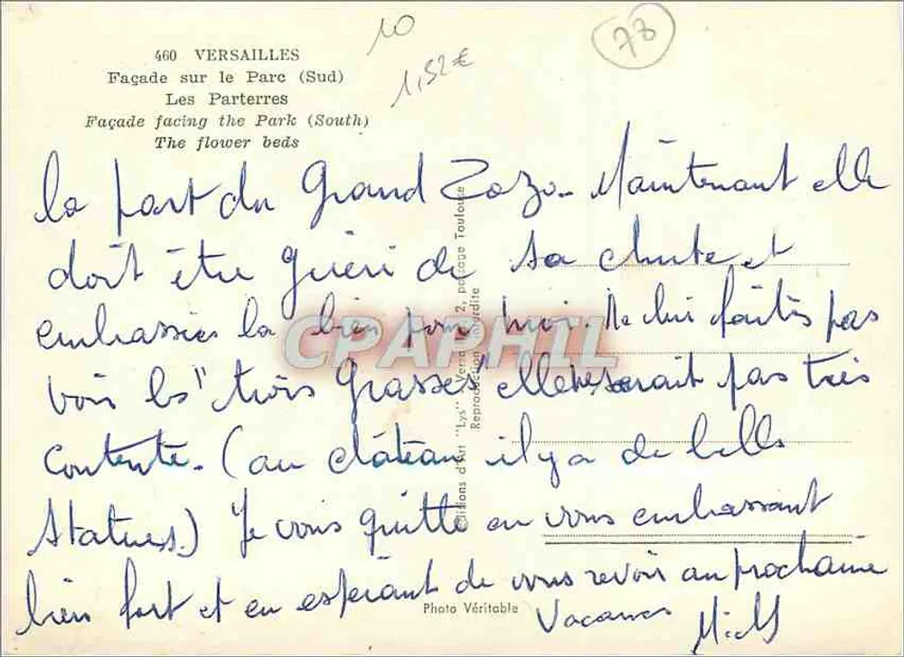 Versailles — Fachada para o Parque (Sul) — Les Parterres — Éditions d'Art 'LyS' - Verso