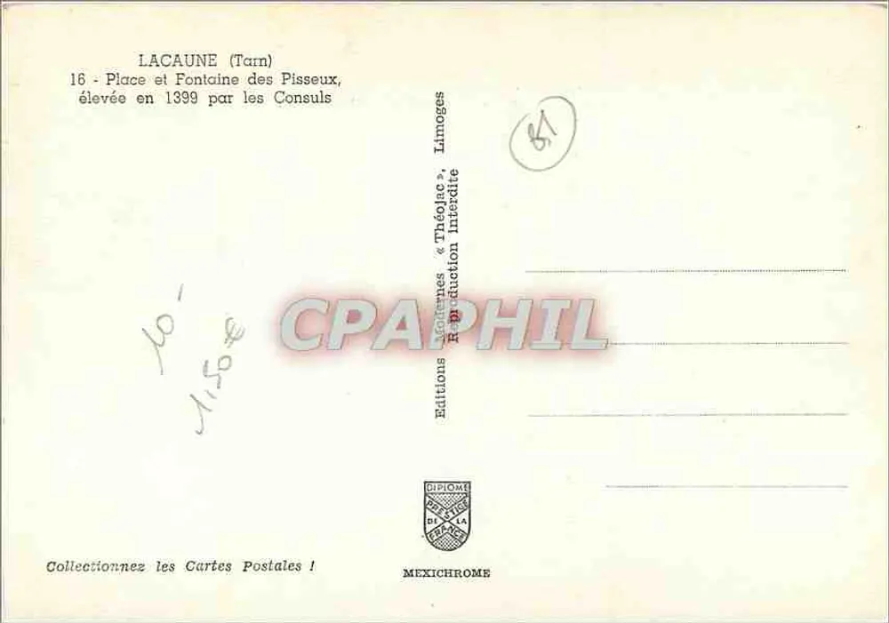 Lacaune (Tarn) — Plaza y Fuente de los Pisseux — Editor IRIS - Reverso
