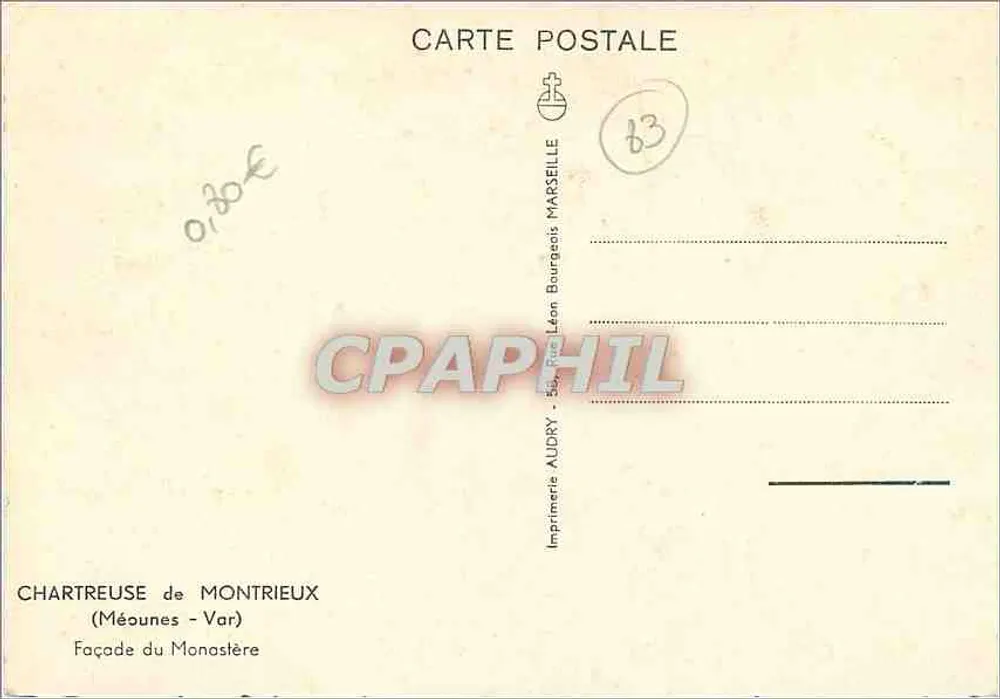 Fachada do Mosteiro de Montrieux — Méounes - Var — Imprensa Audry, Marselha - Verso