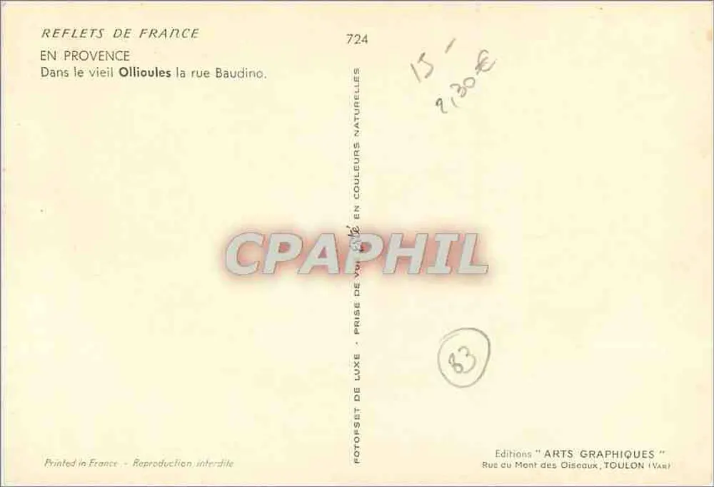 Ollioules — rue Baudino — Verlag Erté - Rückseite