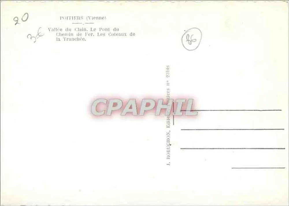 Poitiers (Vienne) — Tal des Châin, Die Eisenbahnbrücke, Die Coleaux der Tranchée — J. TONATION, Verleger, Nr. 23105 - Rückseite