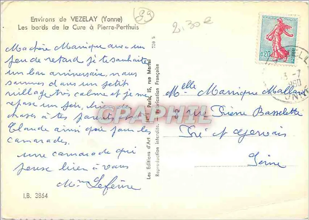 Umgebung von Vézelay (Yonne) — Ufer der Cure bei Pierre-Perthuis — Éditions d'Art, Paris - Rückseite