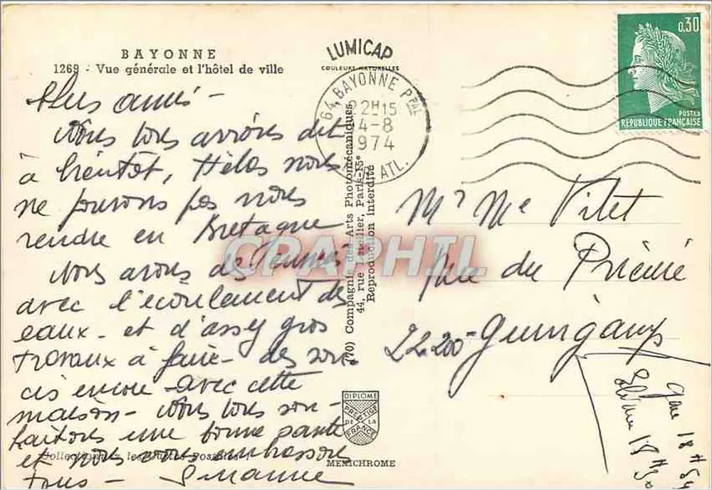 Bayonne — Allgemeiner Blick und das Rathaus — Lumicap - Rückseite
