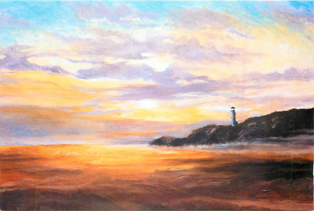 Farol ao crepúsculo — pintura a óleo - Frente